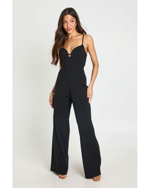 Boohoo Blue Sweetheart Neck Wide Leg Jumpsuit