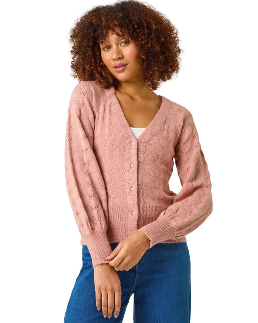 Roman Orange Pointelle Detail Knit Cardigan