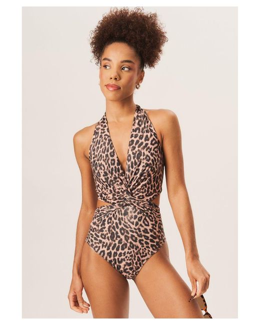 Gini London Multicolor Printtwisted Cut Out Halter Swimsuit