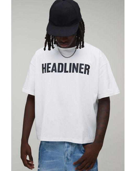 BoohooMAN Black Oversized Boxy Heavyweight Headliner Slogan T-Shirt for men