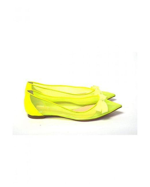 Christian Louboutin Yellow Fluro Flat Point Toe Shoe Leather