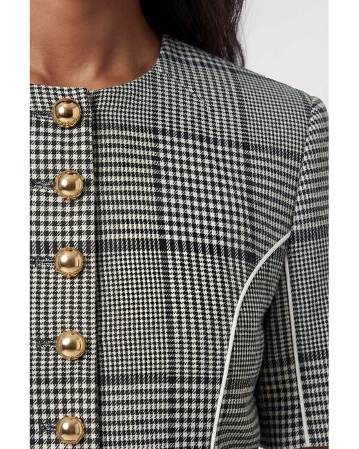Karen Millen Gray Petite Tailored Check Peplum Belted Mini Dress