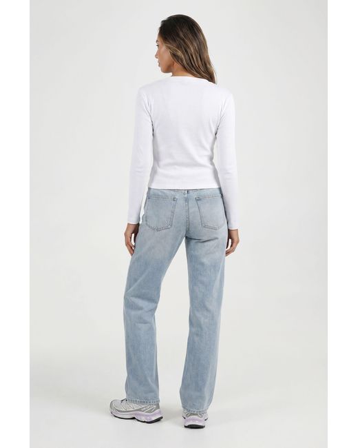 Boohoo White Petite Rib Button Through Long Sleeve Top