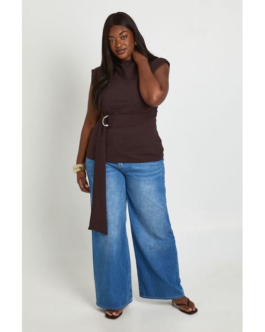 Boohoo Blue Plus High Beck Wrap Trim Detail Sleeveless Top