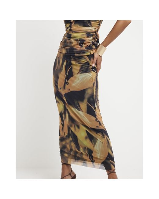 River Island Yellow Midi Skirt Petite Khaki Mesh Floral