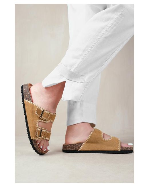 Where's That From White 'Sunset' Double Strap Flat Sandals With Buckle Detail