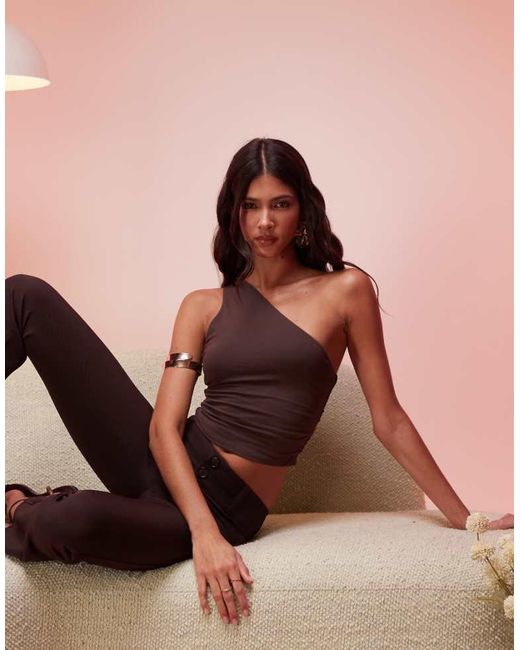 Oh Polly Brown Andi Modal One-Shoulder Top