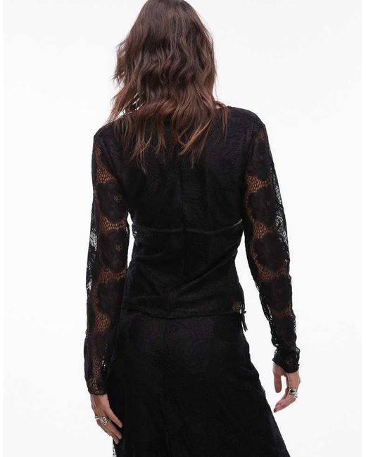 Résumé Black V Neck Long Sleeve Lace Top With Bow Detail Co-Ord
