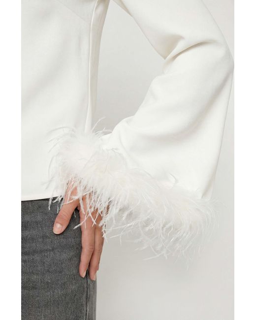 Boohoo White Feather Cuff Blouse