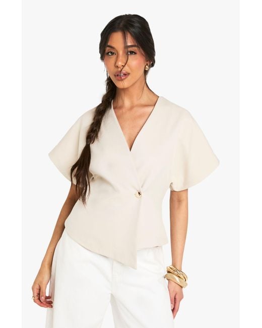 Boohoo White Woven Button Cap Sleeve Top