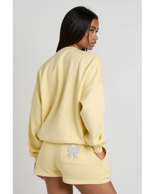 Boohoo Yellow New York Bow Applique Crew Neck Sweatshirt Short Tracksuit
