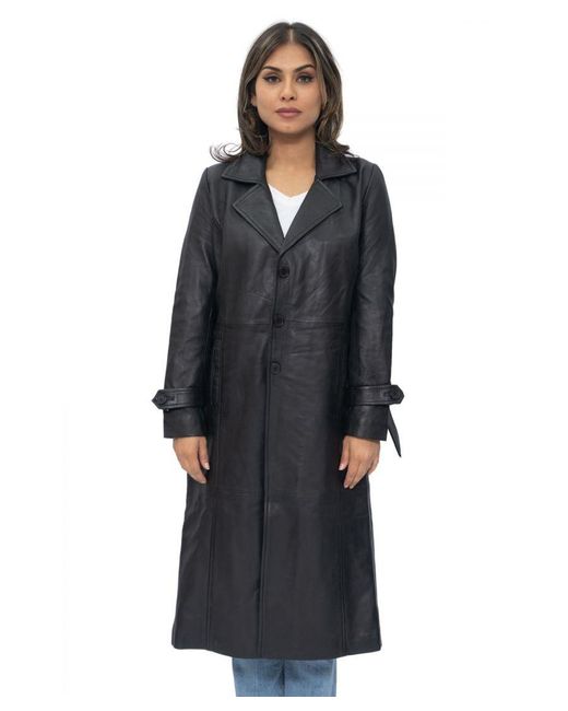 Infinity Leather Black Full Length Trench Coat-Alhambra