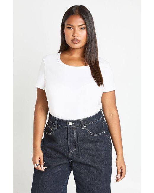 Boohoo White Plus Basic Square Neck Short Sleeve Top