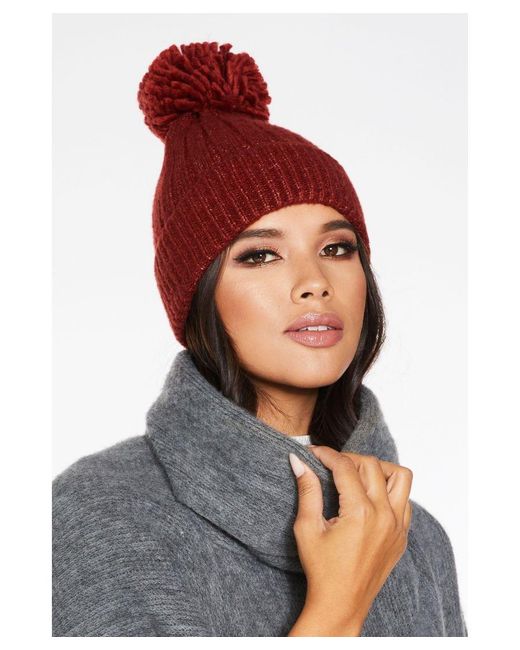 Quiz Red Pom Knit Hat