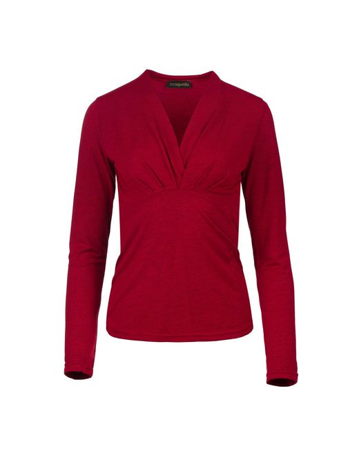 Conquista Red Melange Long Sleeve Faux Wrap Jersey Top