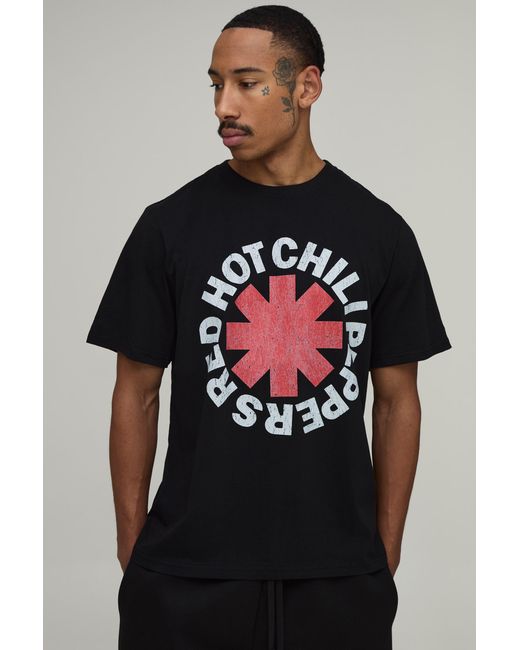 BoohooMAN Black Oversized Hot Chilli Peppers License Print T-Shirt for men