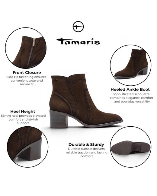 Tamaris Brown Mocca Suede Leather Heeled Ankle Boots