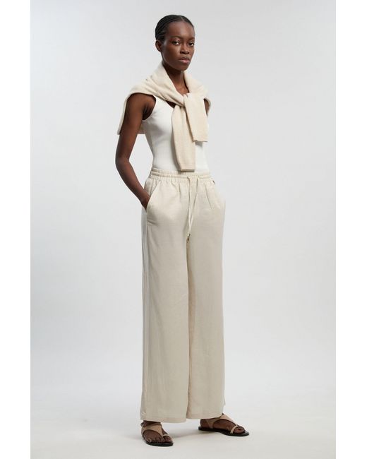 Karen Millen White Linen Wide Leg Woven Trouser