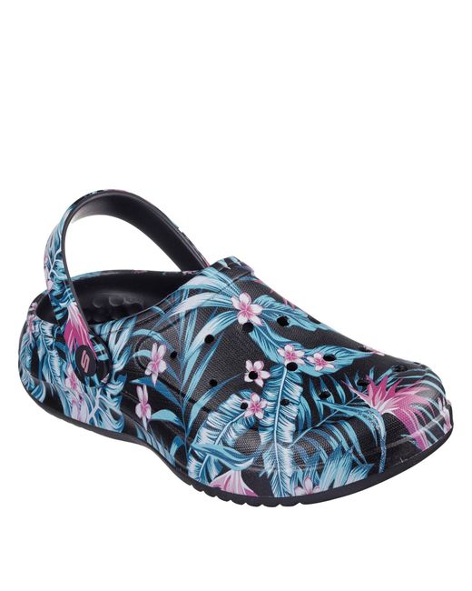 Skechers Blue Archfitwave Floral Open Toe Slide Sandals