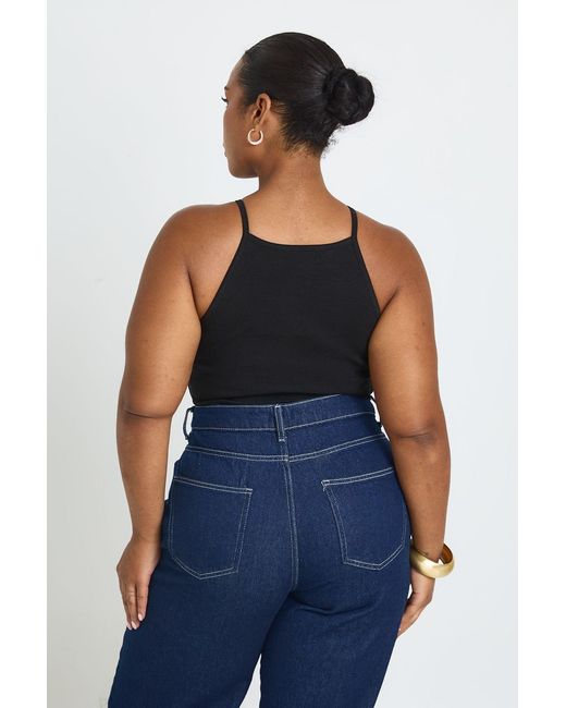 Boohoo Blue Plus Rib Boat Neck Strappy Vest Top