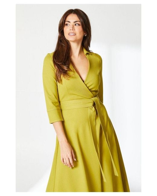 PRINCIPLES Yellow Stitch Detail Tie Waist Ponte Midi Dress