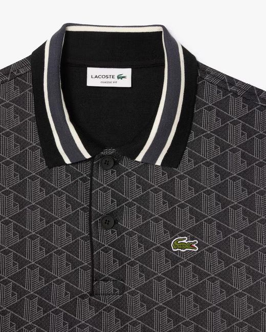 Lacoste Black Monogram Polo- Cotton for men