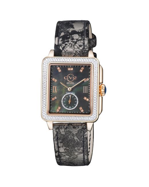Gv2 Metallic 9250 Bari Swiss Quartz Diamond Floral Leather Watch