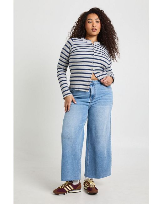 Boohoo Blue The Plus High Waist Cropped Wide Leg Jean