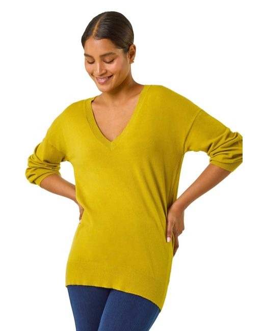 Roman Plain V-Neck Stretch Jumper in Yellow Lyst UK