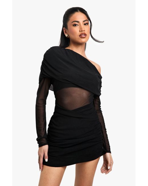 Boohoo Black Mesh And Slinky Mix Mini Dress