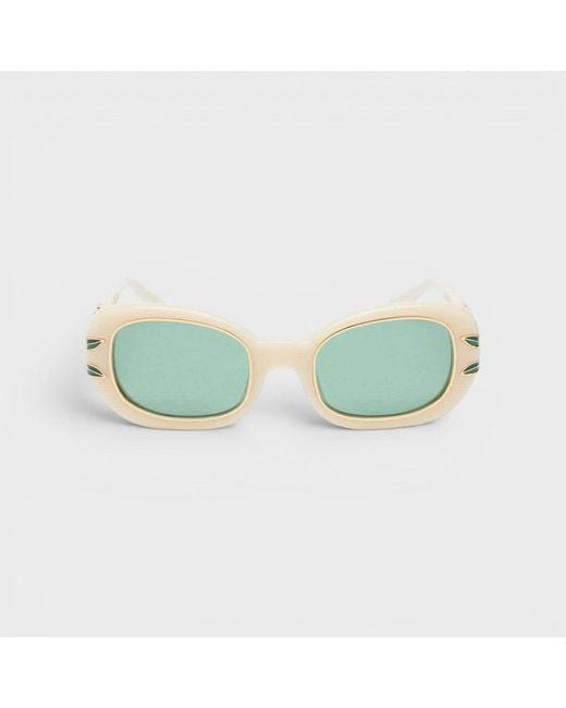 Casablanca Green Acetate Metal Oval Sunglasses Laurel Detail Cream