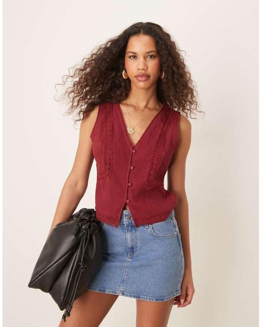 ASOS Red Lace Trim Waistcoat