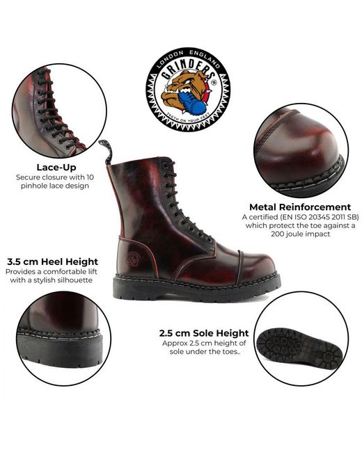 Grinders Brown Wine Leather Steel Toe Cap Lace Up Boots