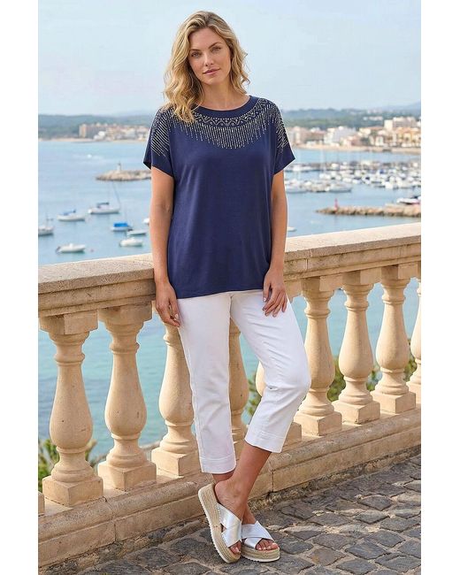 Roman Blue Hotfix Embellished Stretch Top
