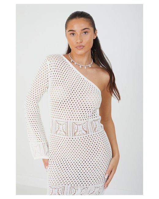 Brave Soul White 'Summer' One Sleeve Crochet Knit Beach Dress Cotton