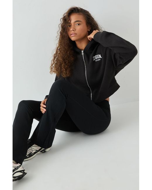 DSGN Studio Black Embroidered Boxy Crop Zip Through Hoodie
