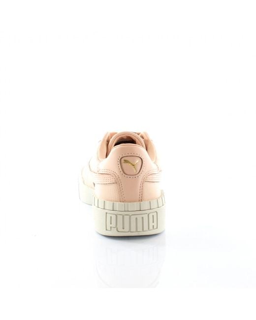 PUMA Pink Cali Emboss Cream Tan Leather Low Lace Up Trainers 369734 01
