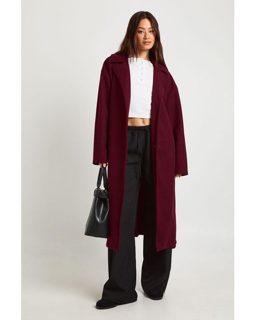 Boohoo Red Tall Oversized Belted Button Through Wool Look Coat