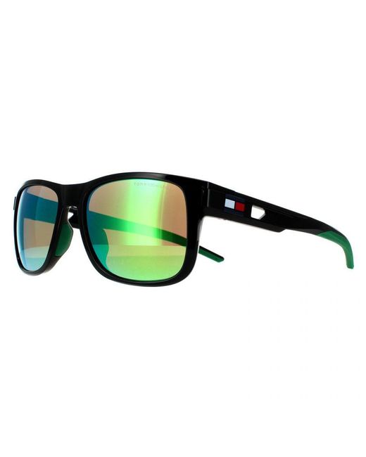 Tommy Hilfiger Green Wrap Mirror Sunglasses for men