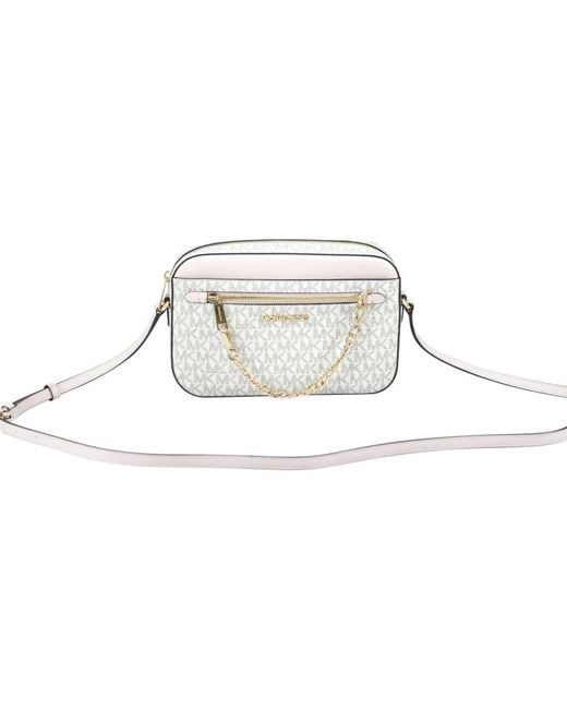 Michael Kors Multicolor Damen Jet Set Item Große Ost-West Signatur Leder Reißverschluss Ketten Umhängetasche (Vanilla Pvc/Puderrosé)