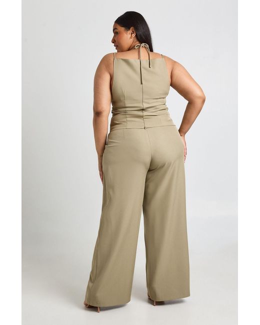 Boohoo Green Plus Strap Detail Pleated Tailored Top