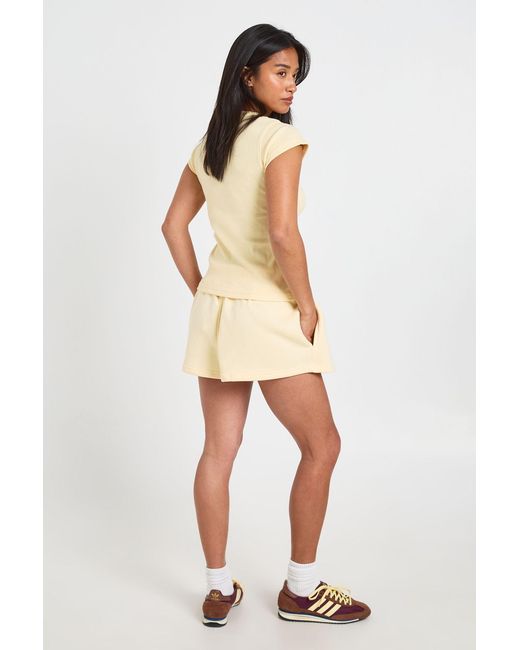Boohoo Natural Petite Ribbed Button Through Cap Sleeve Top And Short Tracksuit