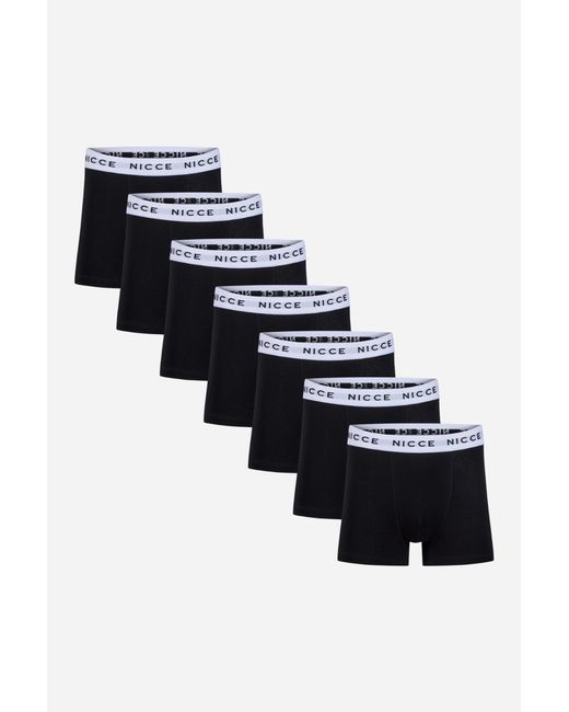 Nicce London Black 7-Pack Cotton Rich Boxer Briefs With Logo Waistband for men