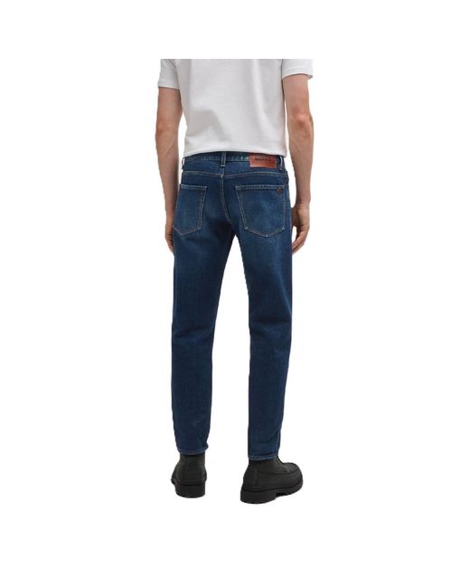 Boss Blue Mid Rise Slim Fit Five Pocket Jeans for men