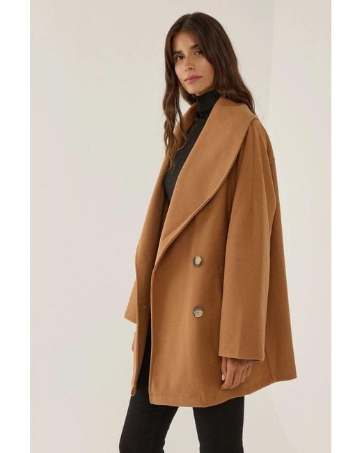 Hiccup Natural Oversized Turndown Collar Button Coat