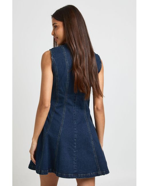 Boohoo Blue Sleeveless Seam Detail Denim Mini Dress