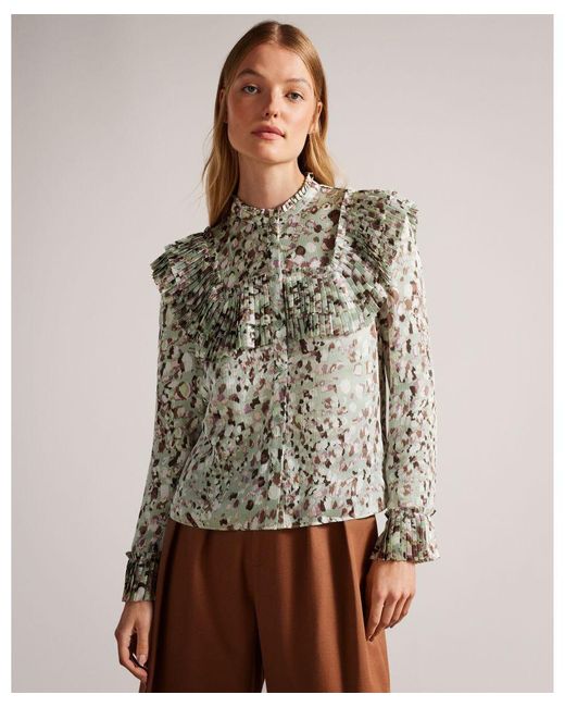 Ted Baker Brown Indira Blouse With Ruffle Bib Detail, Light