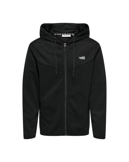 ONLY Black Contrast Piping Hooded Regular Sweat Jacket for men