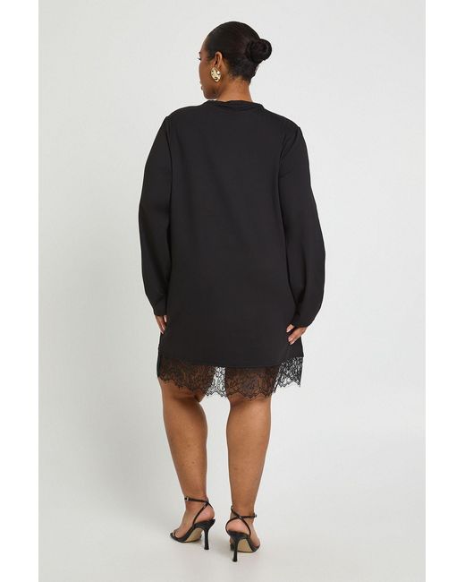 Boohoo Black Plus Long Sleeve Lace Hem T-Shirt Dress