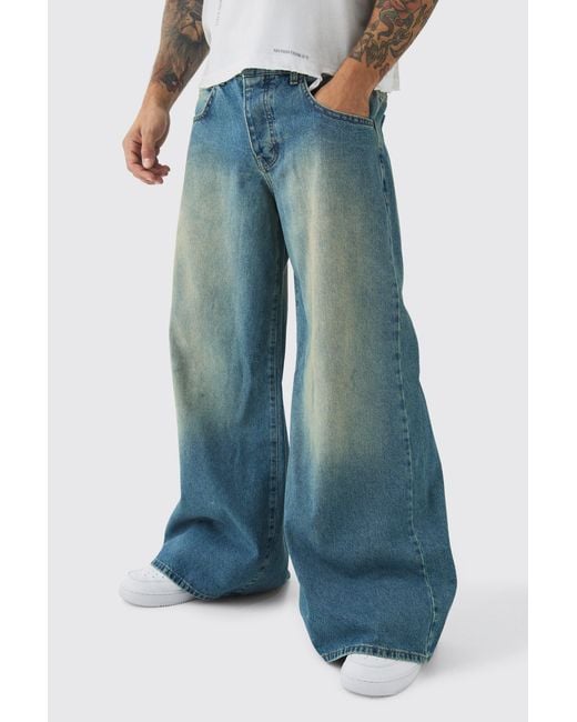 BoohooMAN Blue Extreme Baggy Rigid Tinted Wash Jeans for men